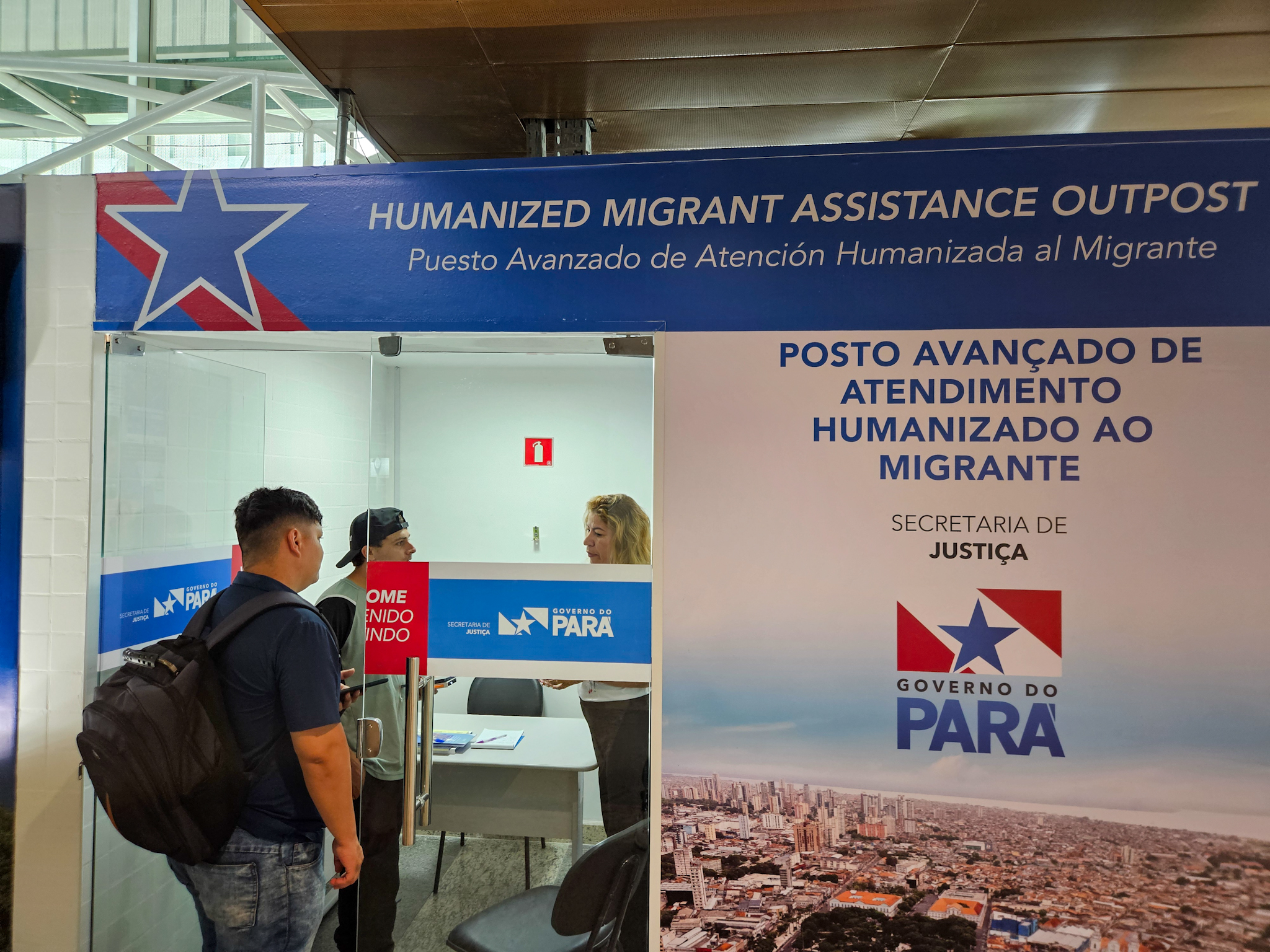 Posto de atendimento ao migrante, no Aeroporto Internacional de Belém